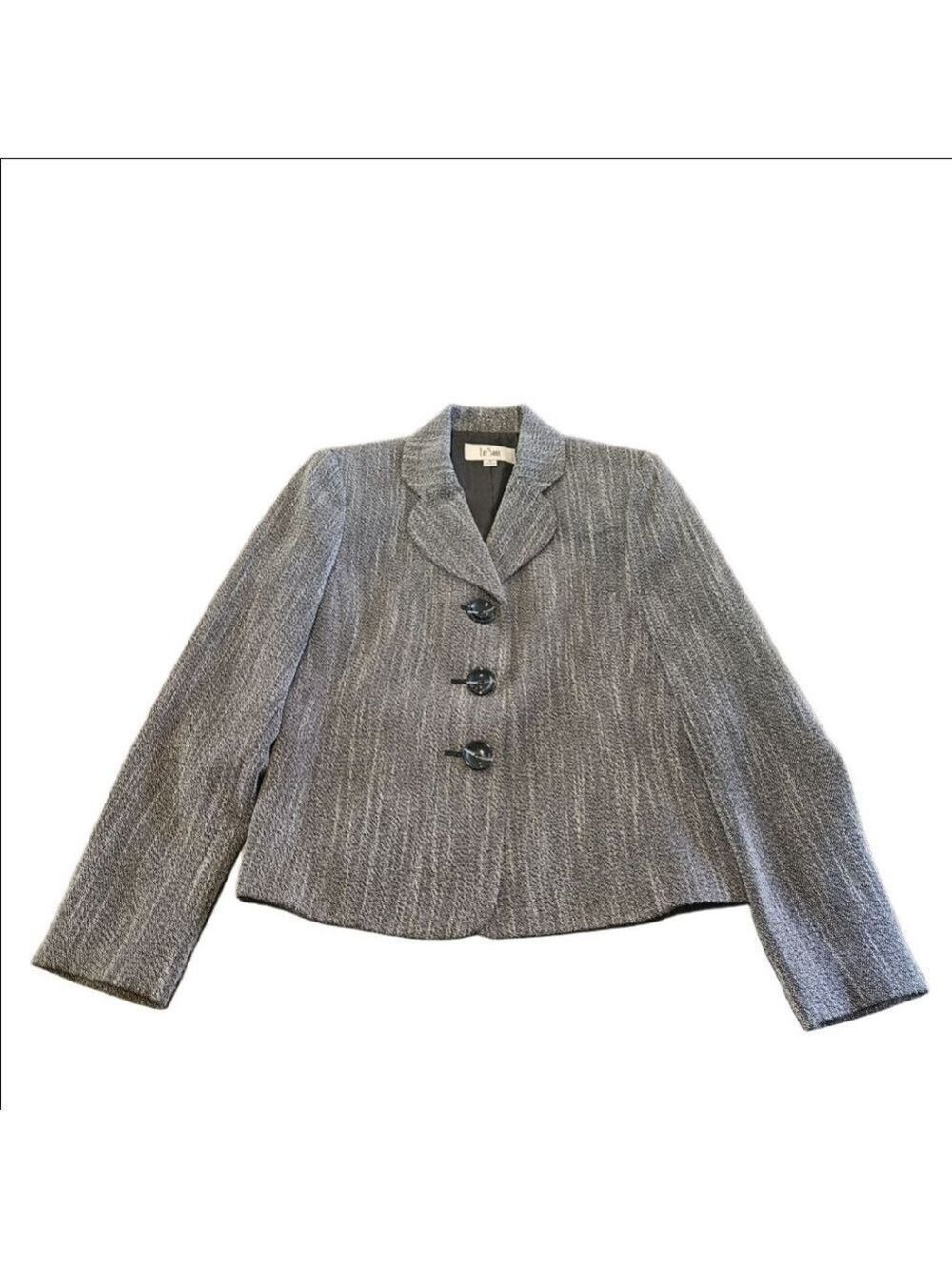 Women's Le Suit Gray, Black, White Textured Blazer Jacket Size 8